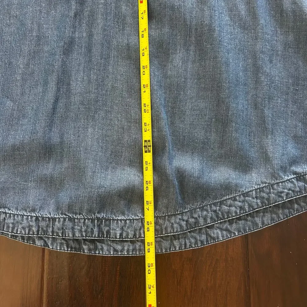 Chico's 3 Blue chambray style V-neck 3/4 sleeve long tunic shirt relaxed fit - Picture 5 of 7